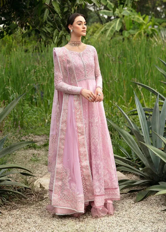 Gulaal Embroidered Chiffon Eid Collection Pink Raw Silk – view 1 – Poshaq