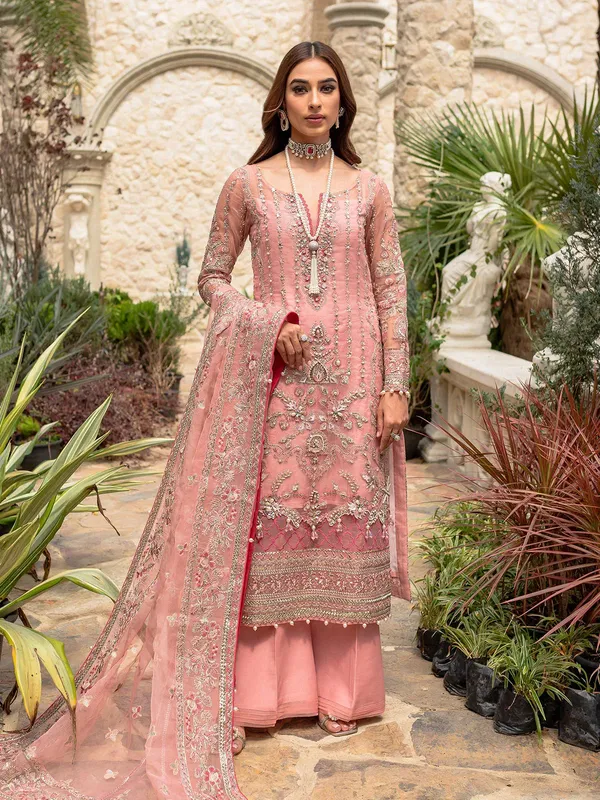 Gulaal Luxury Pret Tea Pink Raw Silk – view 1 – Poshaq