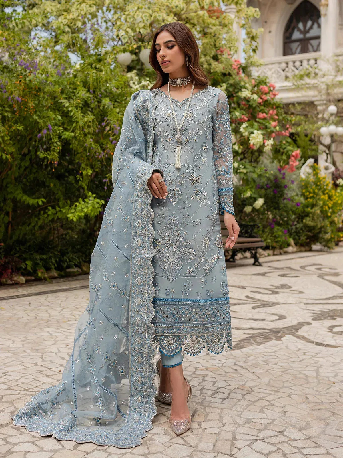 Gulaal Luxury Pret Blue Raw Silk – view 4 – Poshaq