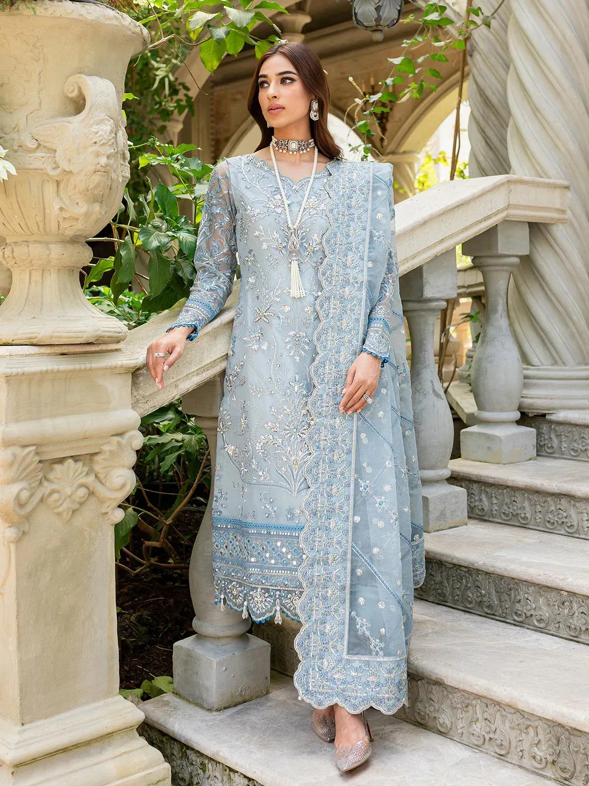 Gulaal Luxury Pret Blue Raw Silk – view 6 – Poshaq