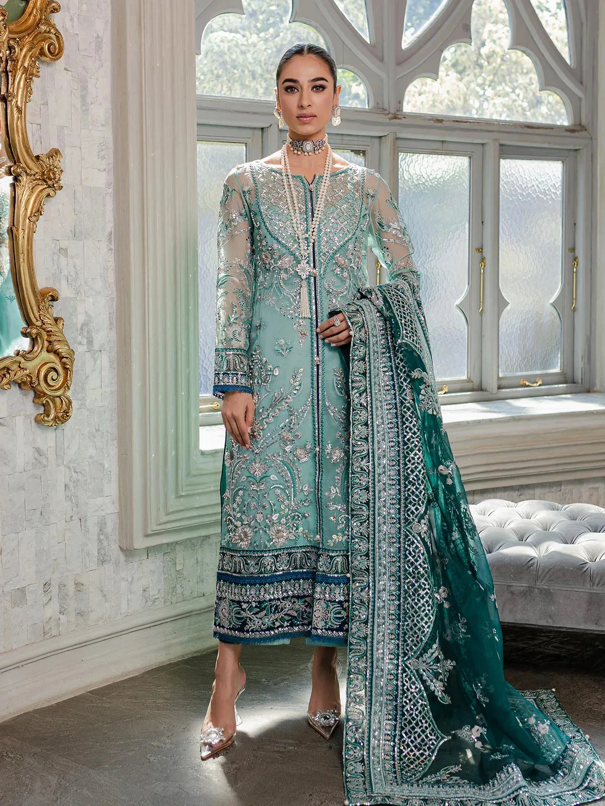Gulaal Luxury Pret Teal Raw Silk – view 1 – Poshaq