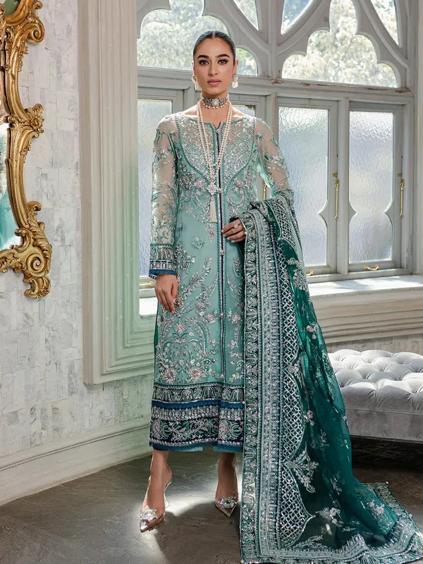 Gulaal Luxury Pret Teal Raw Silk – view 1 – Poshaq