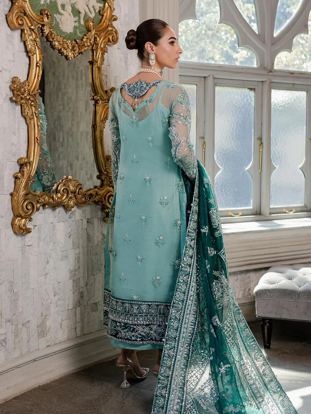 Gulaal Luxury Pret Teal Raw Silk – view 2 – Poshaq