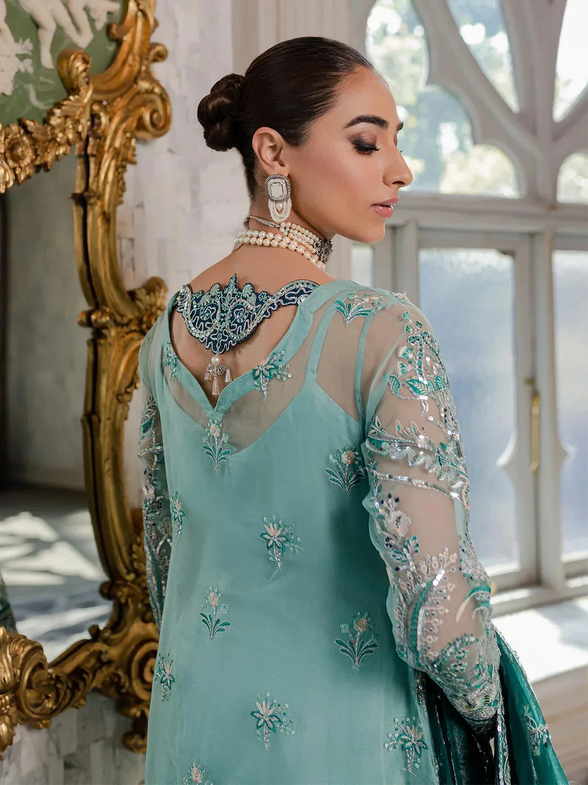 Gulaal Luxury Pret Teal Raw Silk – view 3 – Poshaq