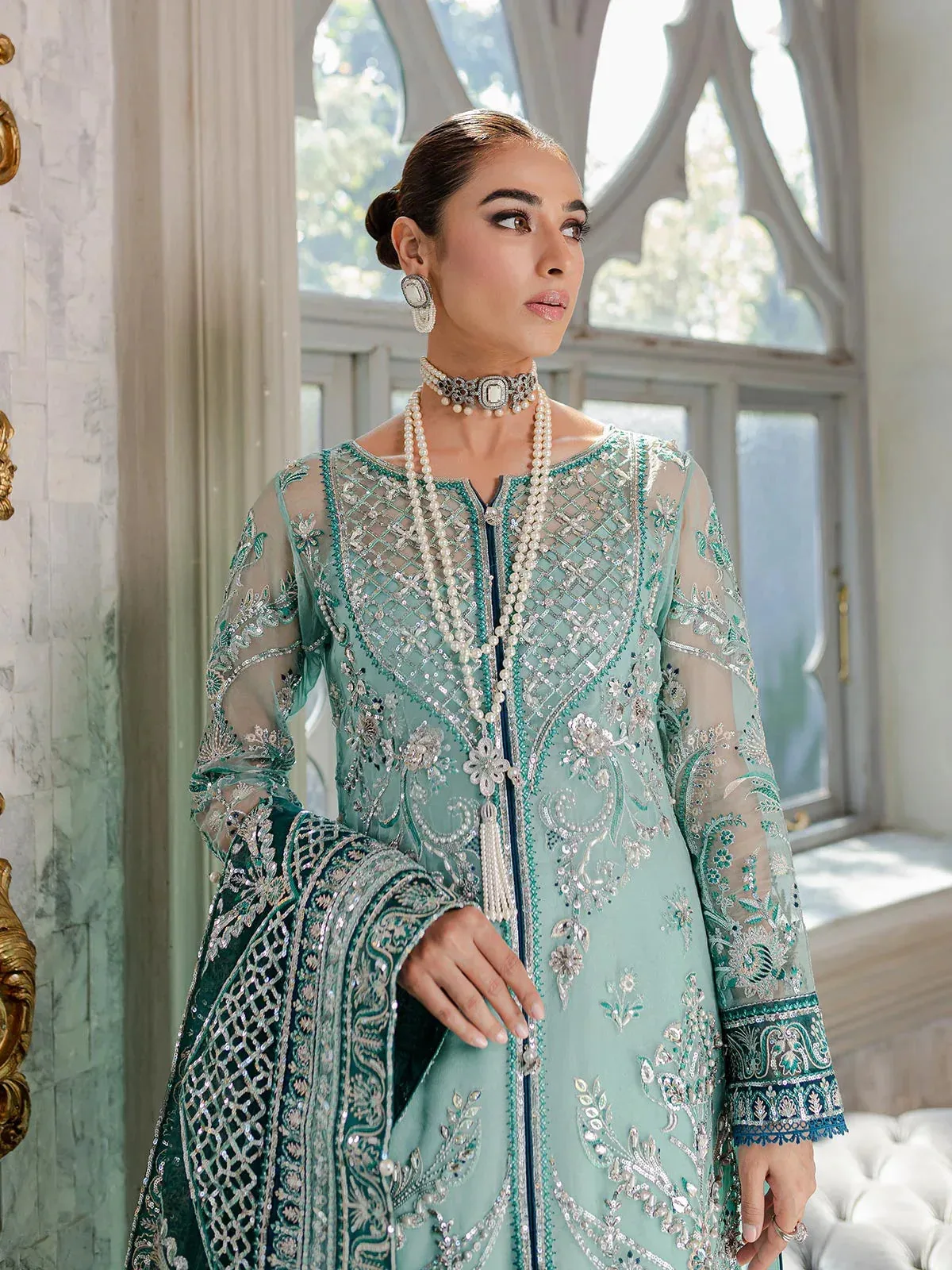 Gulaal Luxury Pret Teal Raw Silk – view 4 – Poshaq