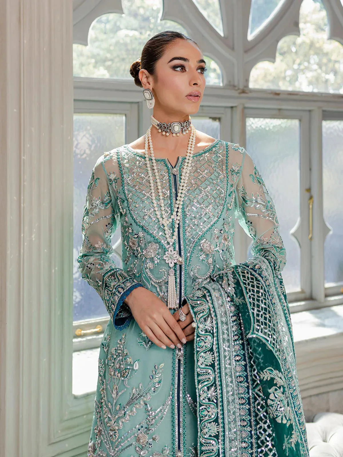 Gulaal Luxury Pret Teal Raw Silk – view 5 – Poshaq