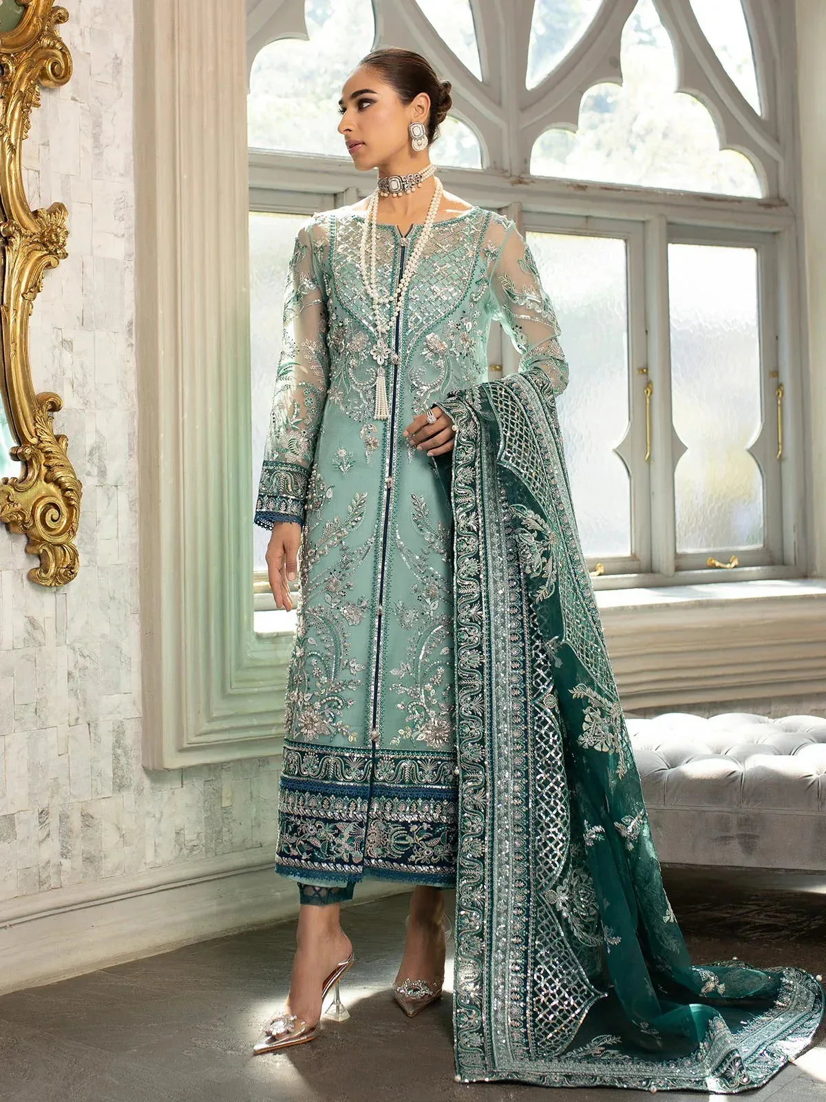 Gulaal Luxury Pret Teal Raw Silk – view 6 – Poshaq