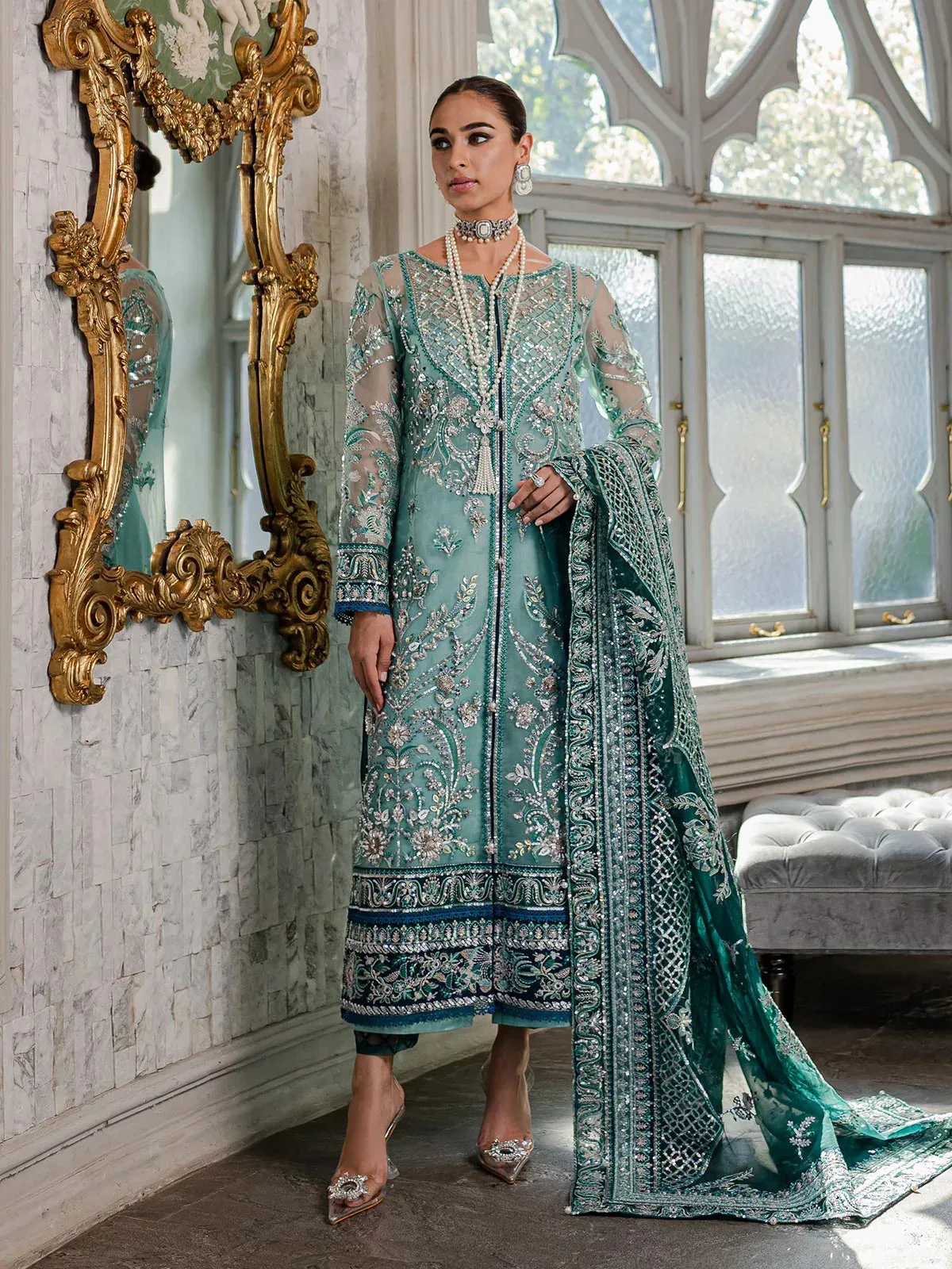 Gulaal Luxury Pret Teal Raw Silk – view 7 – Poshaq