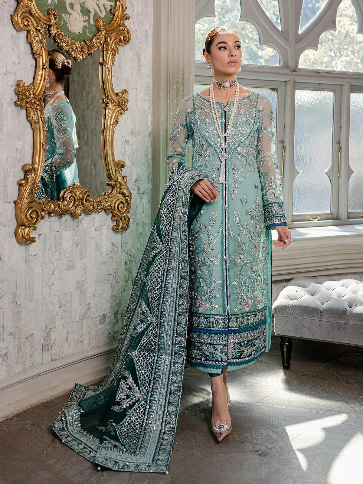 Gulaal Luxury Pret Teal Raw Silk – view 8 – Poshaq
