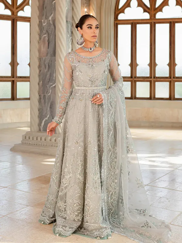 Gulaal Luxury Pret Grey Organza – view 1 – Poshaq