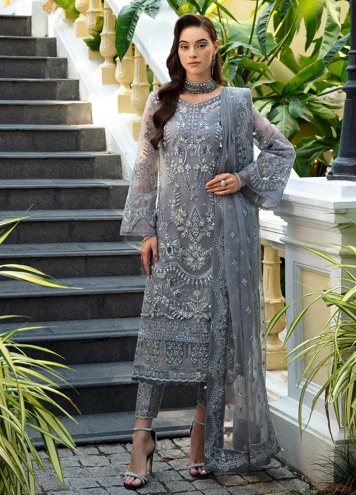 Gulaal Luxury Pret Grey Raw Silk – view 1 – Poshaq