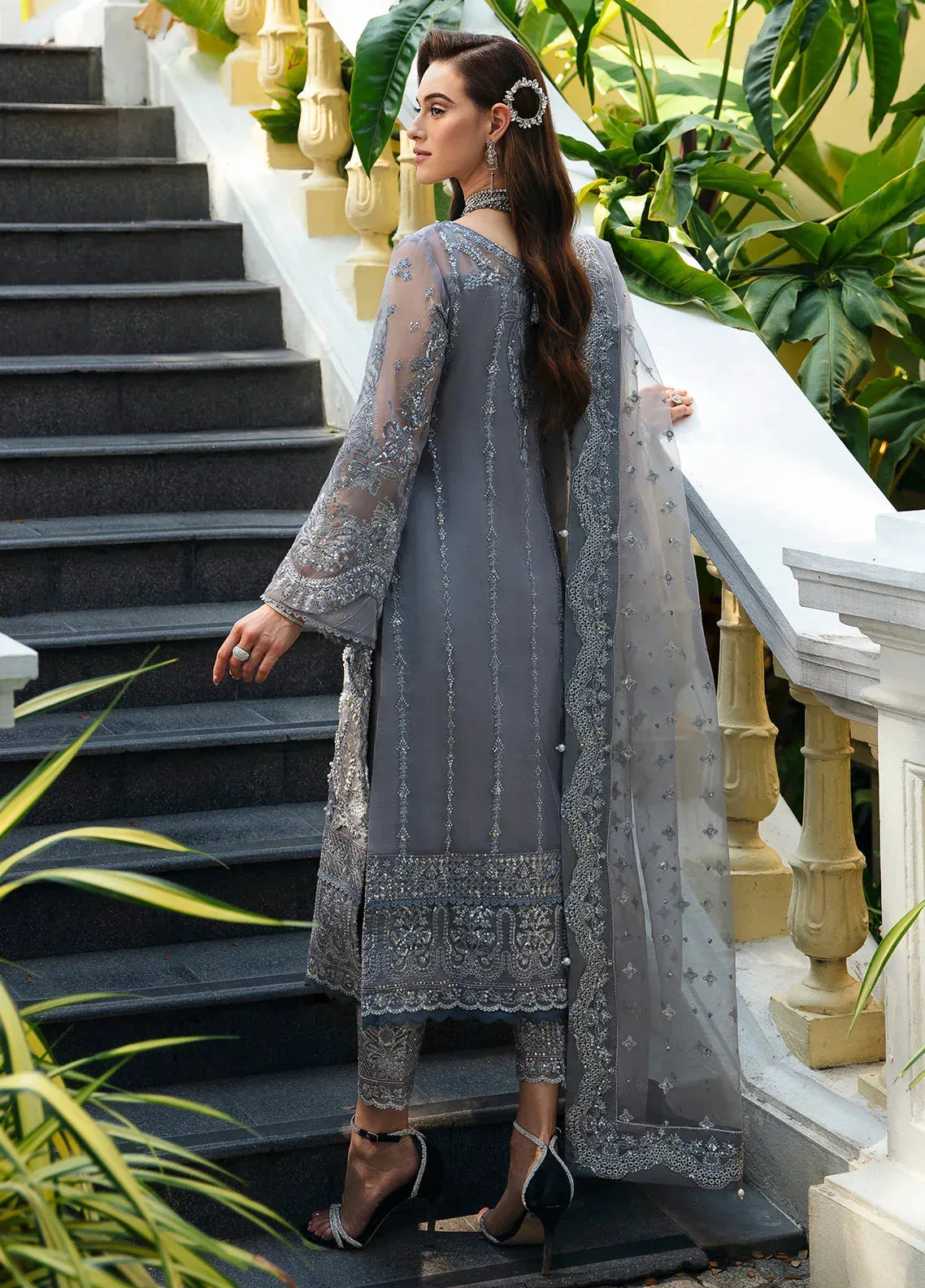 Gulaal Luxury Pret Grey Raw Silk – view 2 – Poshaq