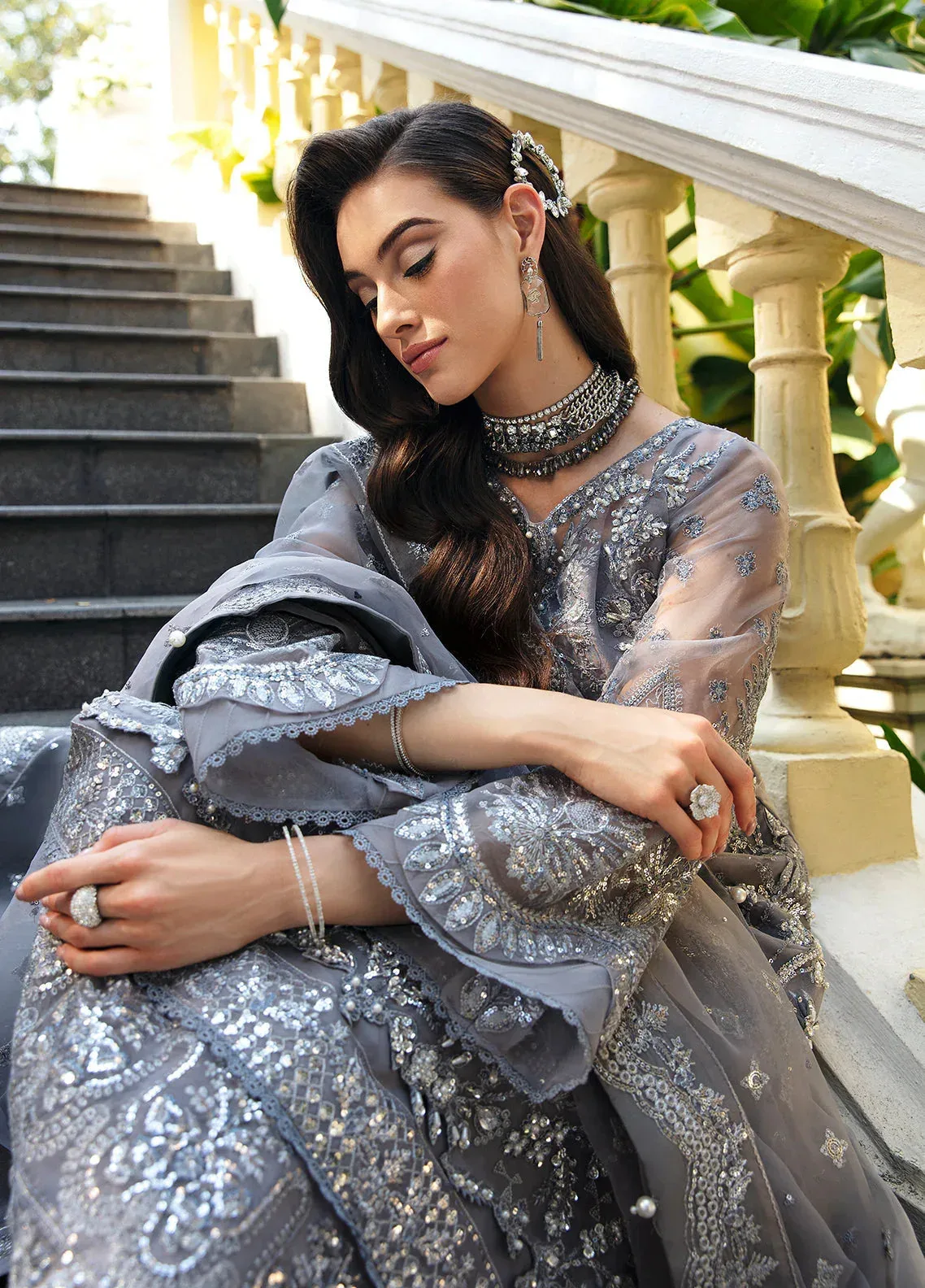 Gulaal Luxury Pret Grey Raw Silk – view 3 – Poshaq