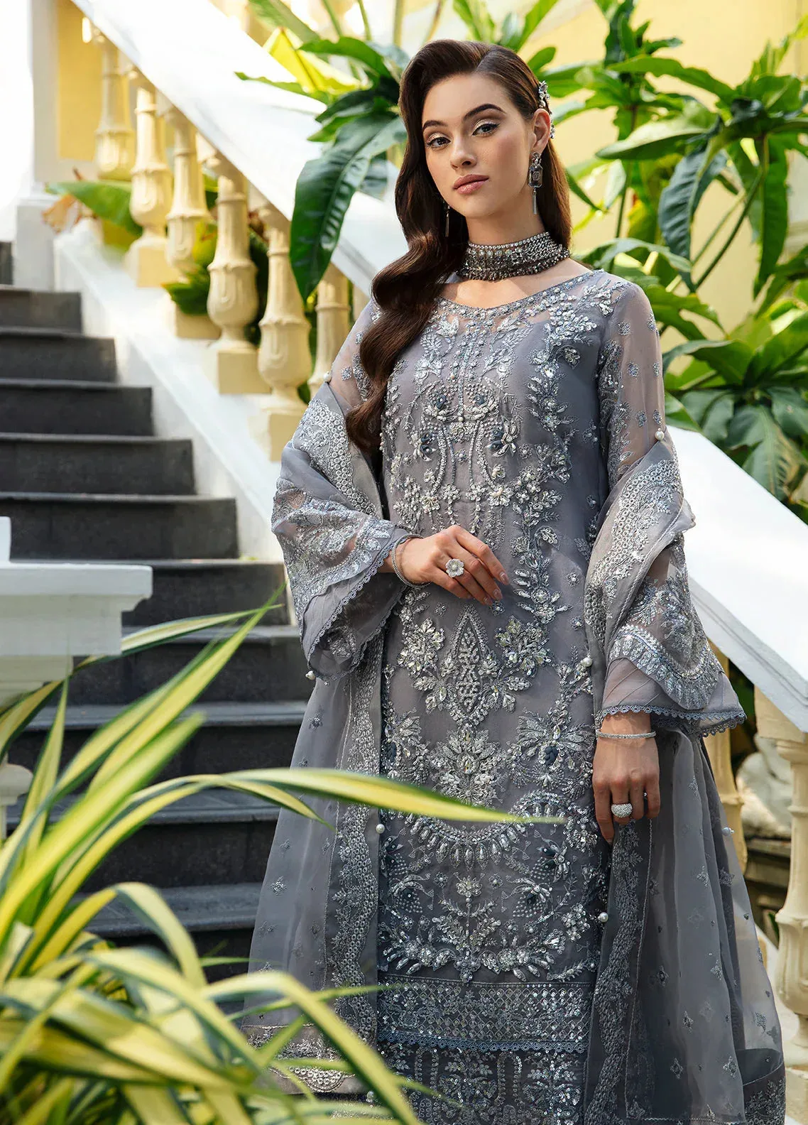 Gulaal Luxury Pret Grey Raw Silk – view 4 – Poshaq