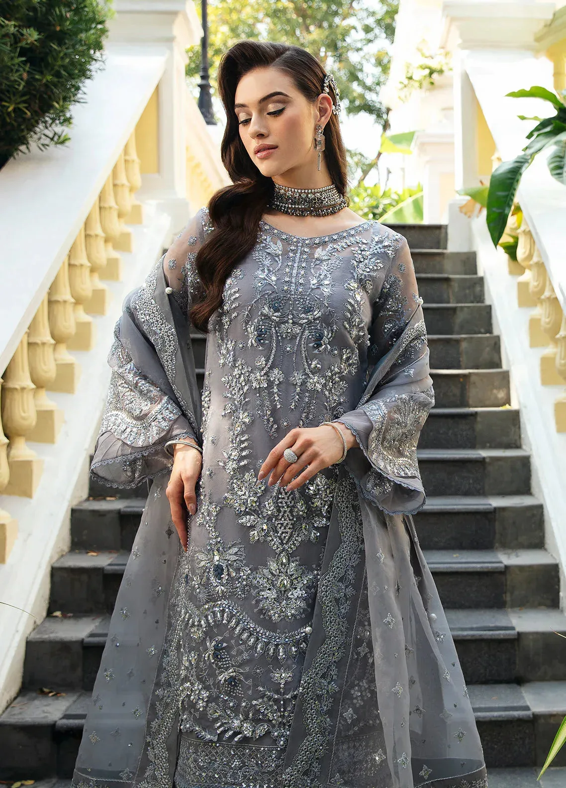 Gulaal Luxury Pret Grey Raw Silk – view 5 – Poshaq