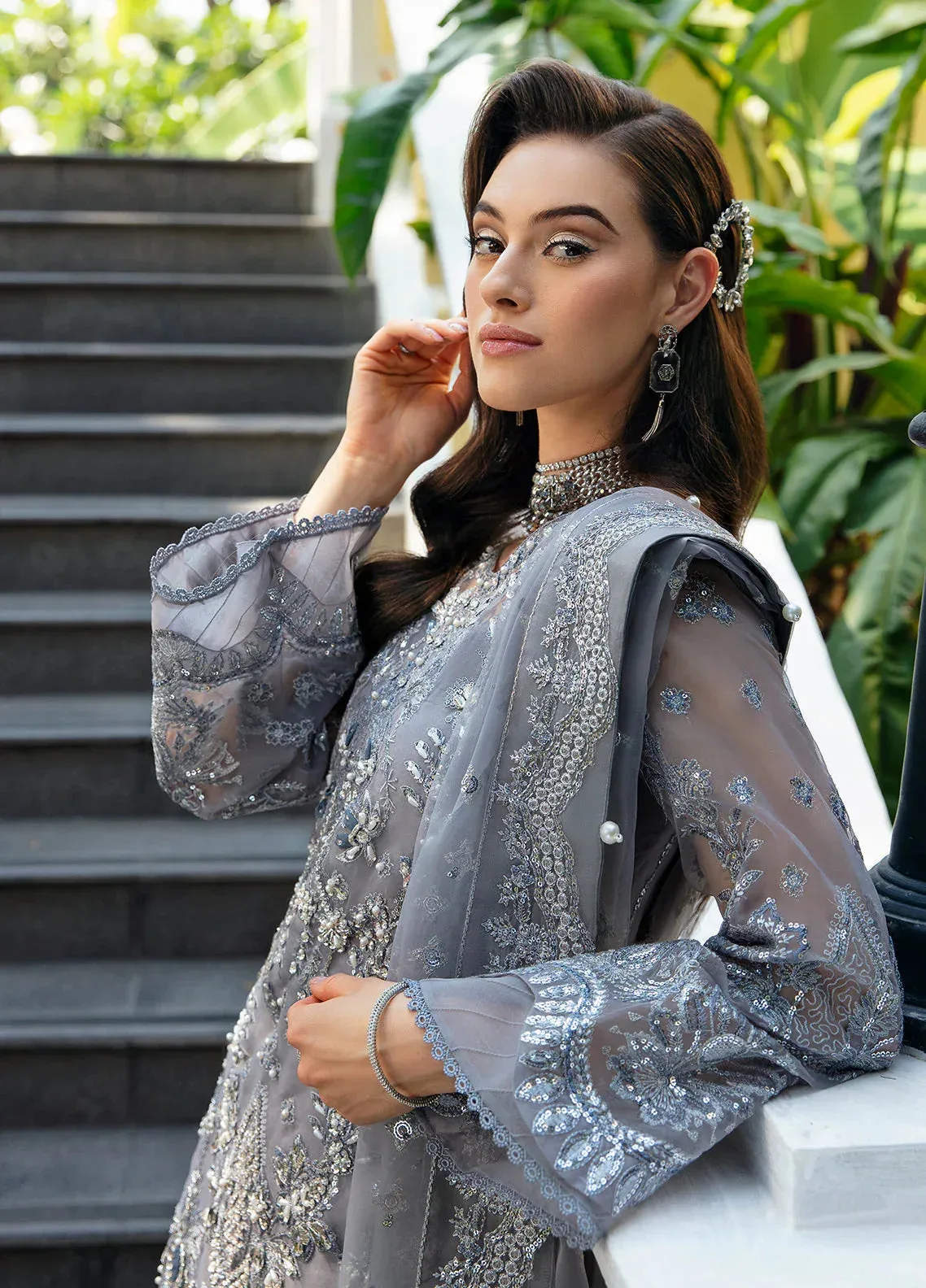 Gulaal Luxury Pret Grey Raw Silk – view 6 – Poshaq