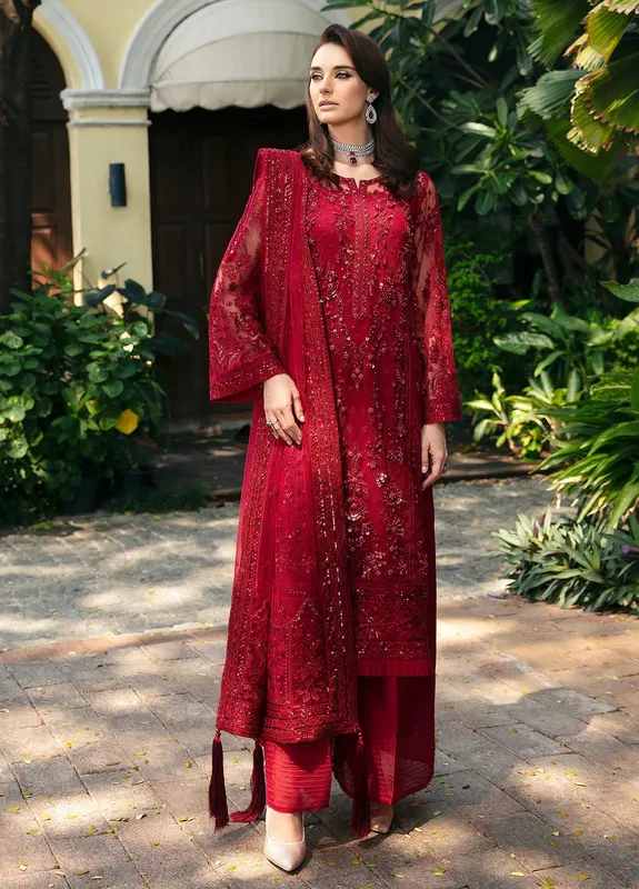 Gulaal Luxury Pret Red Raw Silk – view 1 – Poshaq
