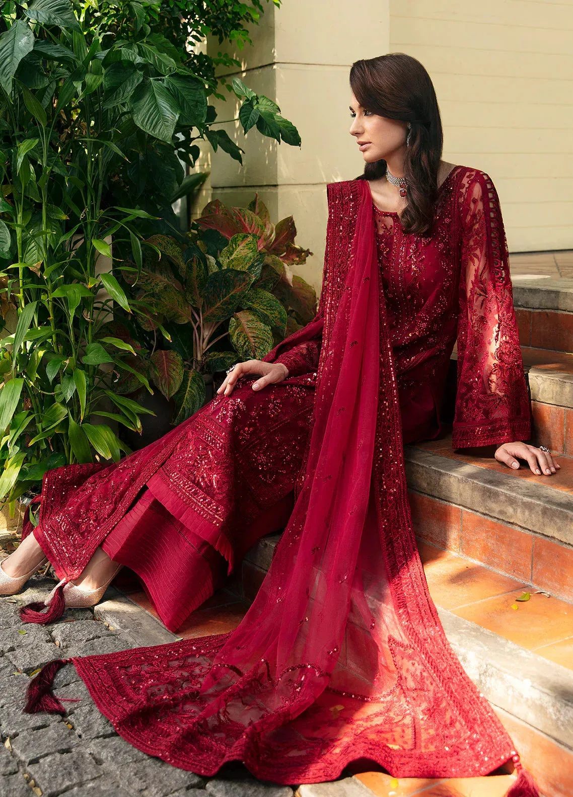 Gulaal Luxury Pret Red Raw Silk – view 3 – Poshaq