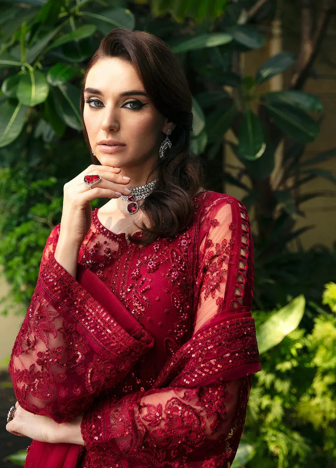 Gulaal Luxury Pret Red Raw Silk – view 5 – Poshaq