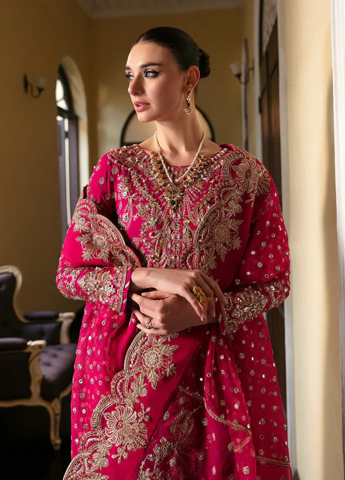 Gulaal Luxury Pret Pink Raw Silk – view 5 – Poshaq