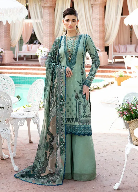 Gulaal Summer Glow Lawn 24 Green Organza – view 1 – Poshaq