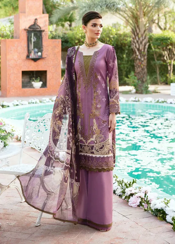Gulaal Summer Glow Lawn 24 Lilac Organza – view 1 – Poshaq