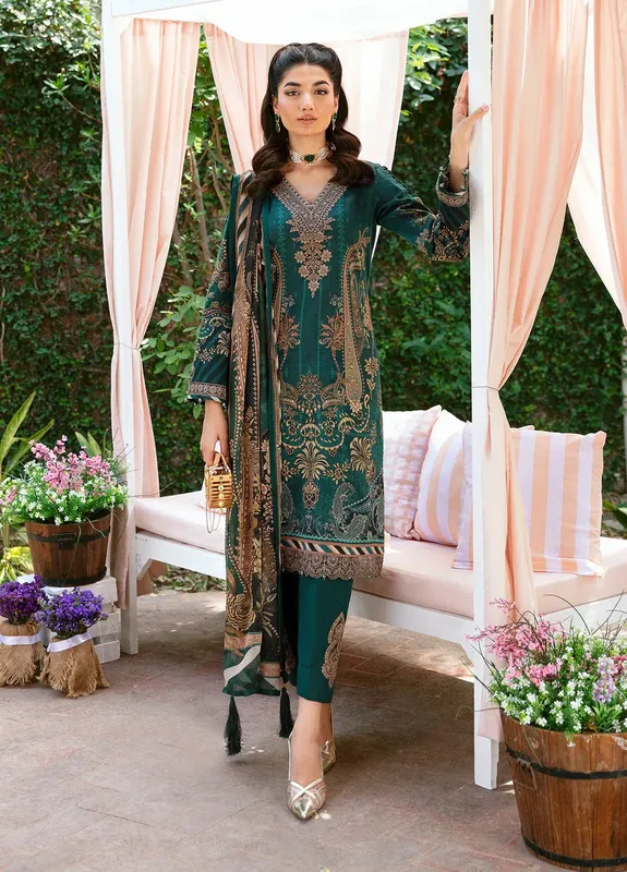 Gulaal Summer Glow Lawn 24 Green Organza – view 1 – Poshaq