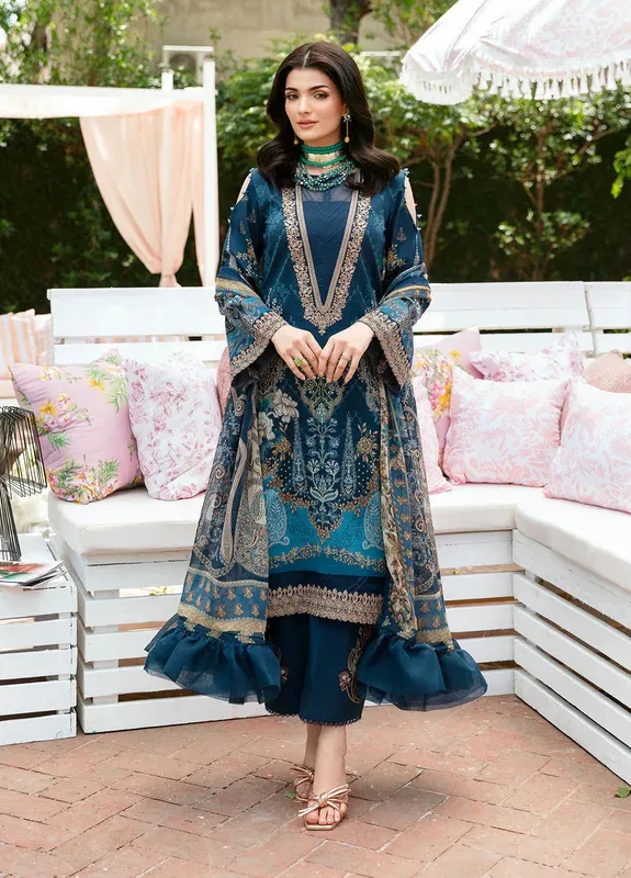 Gulaal Summer Glow Lawn 24 Blue Organza – view 1 – Poshaq