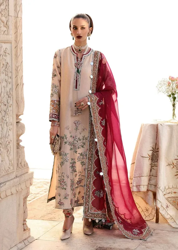 Hussain Rehar Luxury Pret AW 25 Ivory Raw Silk – view 1 – Poshaq
