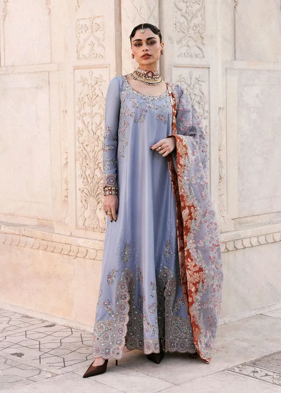 Hussain Rehar Luxury Pret AW 25 Ice Blue Raw Silk – view 1 – Poshaq