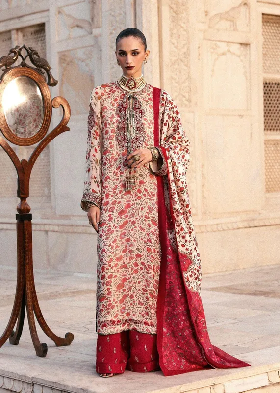 Hussain Rehar Luxury Pret AW 25 Ivory Raw Silk – view 1 – Poshaq