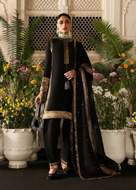 Hussain Rehar Luxury Pret AW 25 Black Raw Silk – view 1 – Poshaq