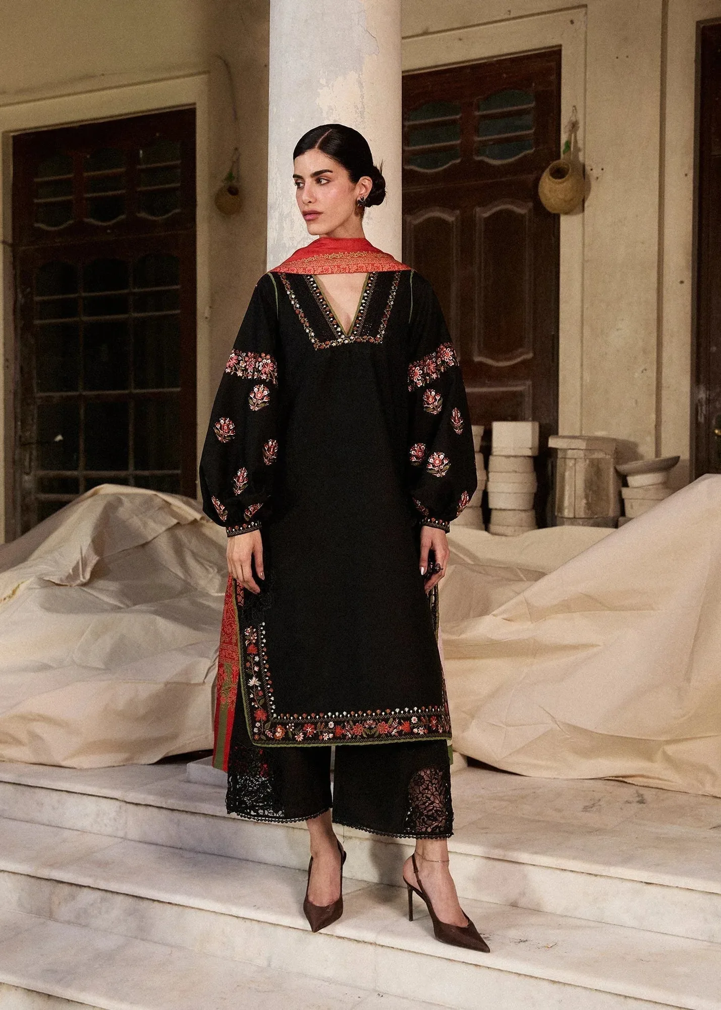 Hussain Rehar Khaddar Pret 25 Black Khaddar – view 2 – Poshaq