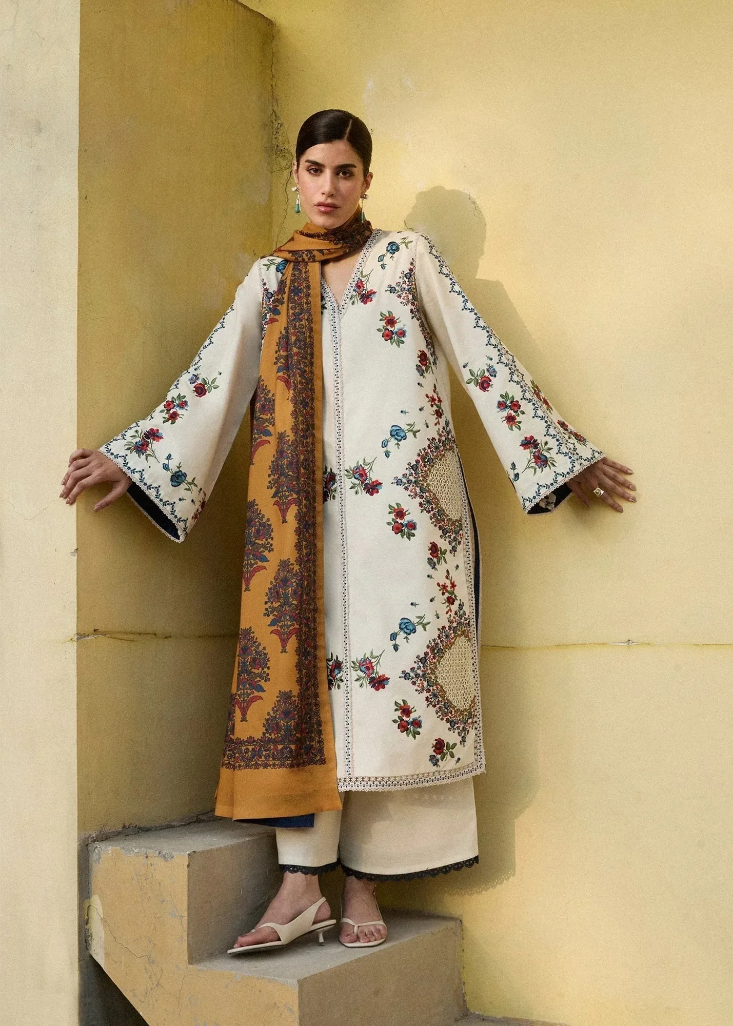 Hussain Rehar Khaddar Pret 25 Ivory Khaddar – view 1 – Poshaq