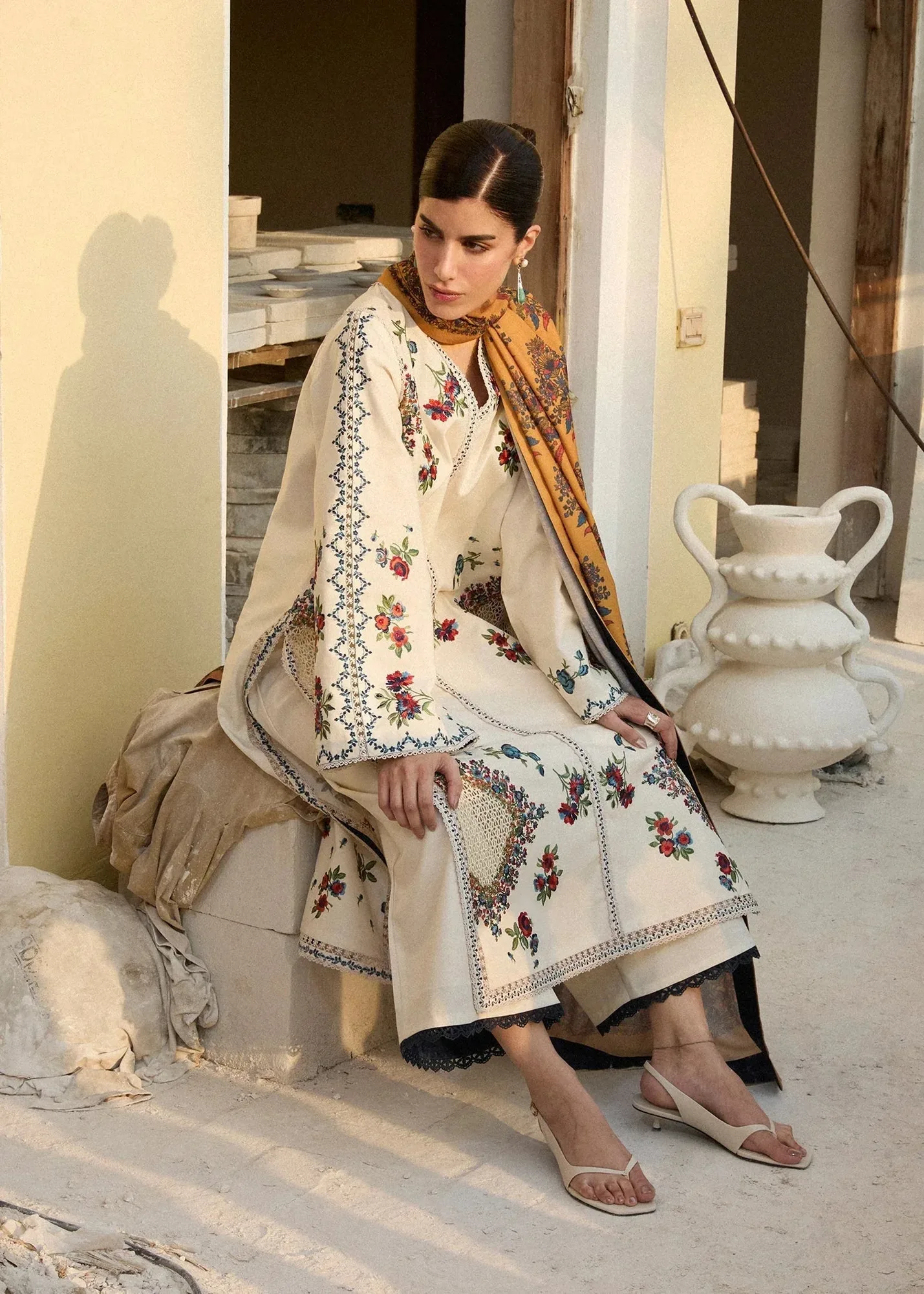 Hussain Rehar Khaddar Pret 25 Ivory Khaddar – view 5 – Poshaq