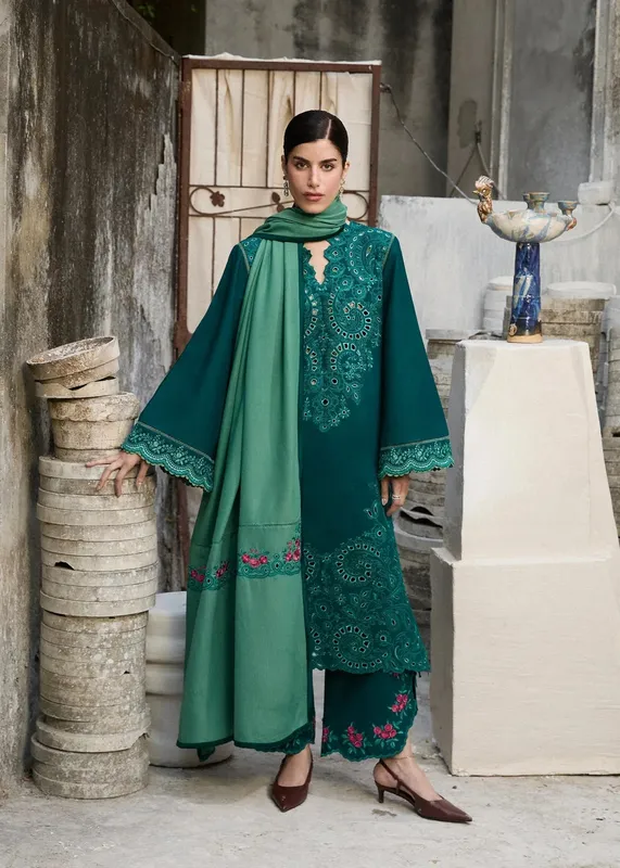 Hussain Rehar Khaddar Pret 25 Sea Green Khaddar – view 1 – Poshaq