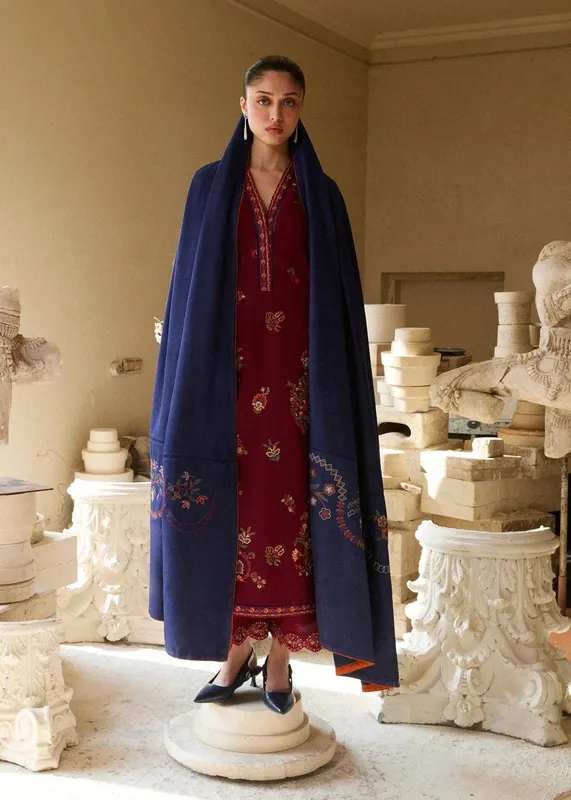 Hussain Rehar Khaddar Pret 25 Maroon Khaddar – view 1 – Poshaq