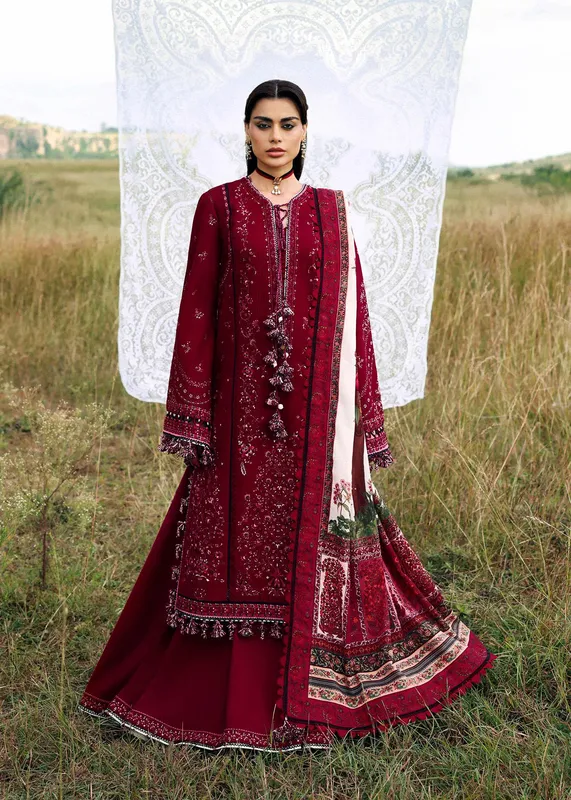 Hussain Rehar Khaddar 25 Maroon Khaddar – view 1 – Poshaq