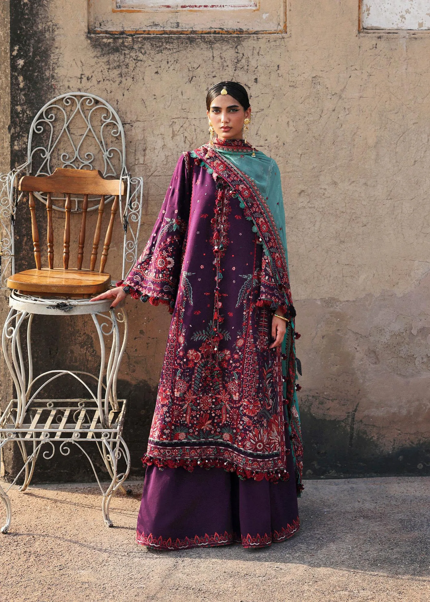 Hussain Rehar Karandi 25 Dark Purple Chiffon – view 1 – Poshaq