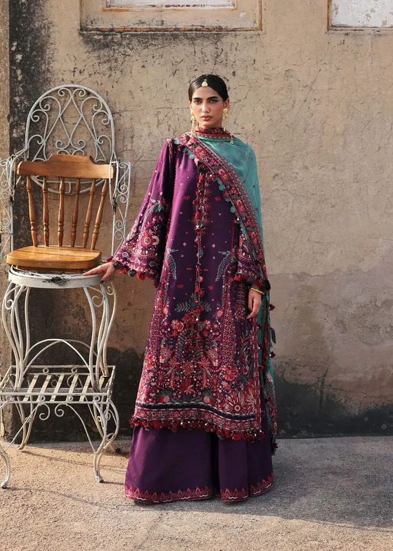 Hussain Rehar Karandi 25 Dark Purple Chiffon – view 1 – Poshaq