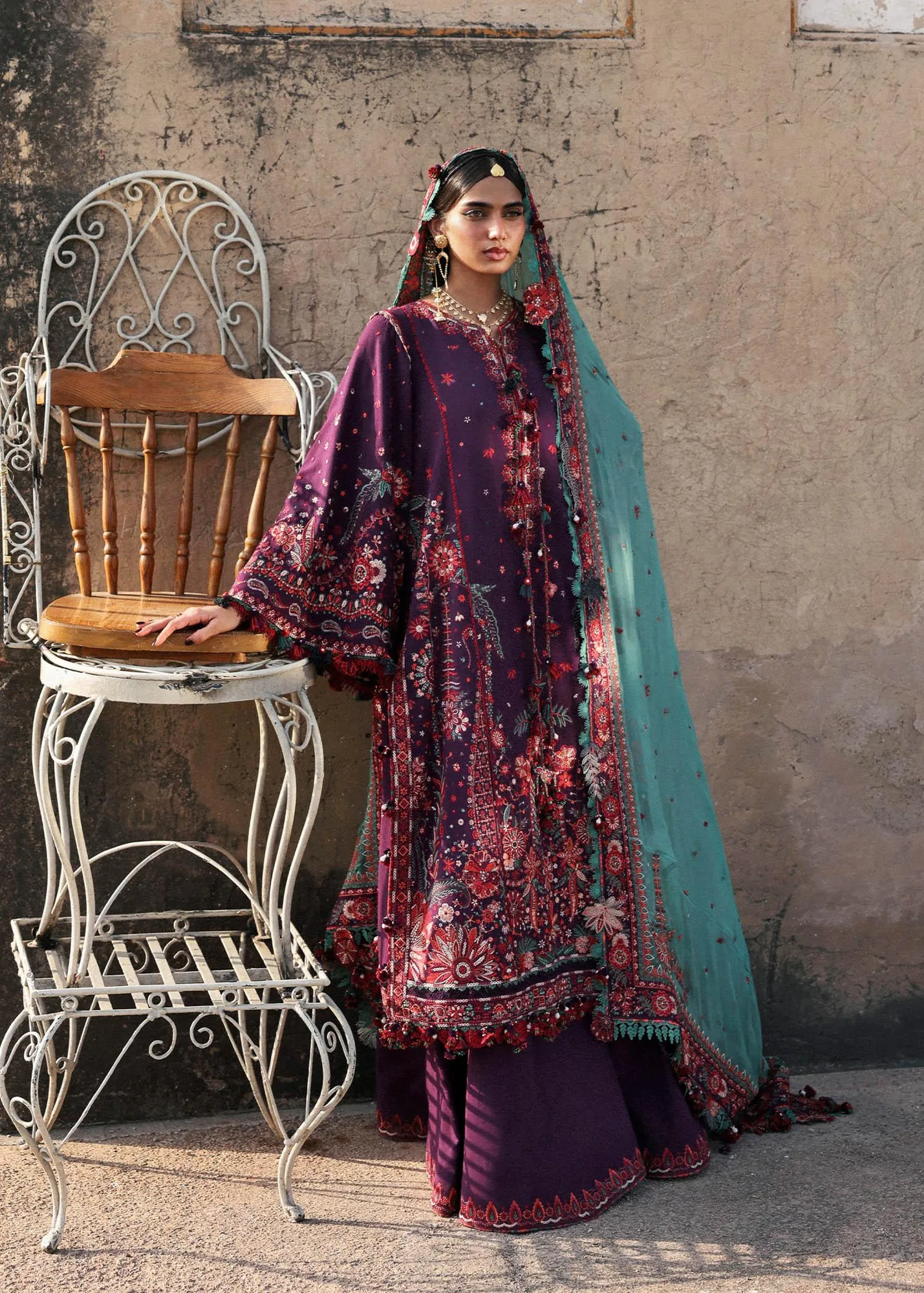 Hussain Rehar Karandi 25 Dark Purple Chiffon – view 2 – Poshaq
