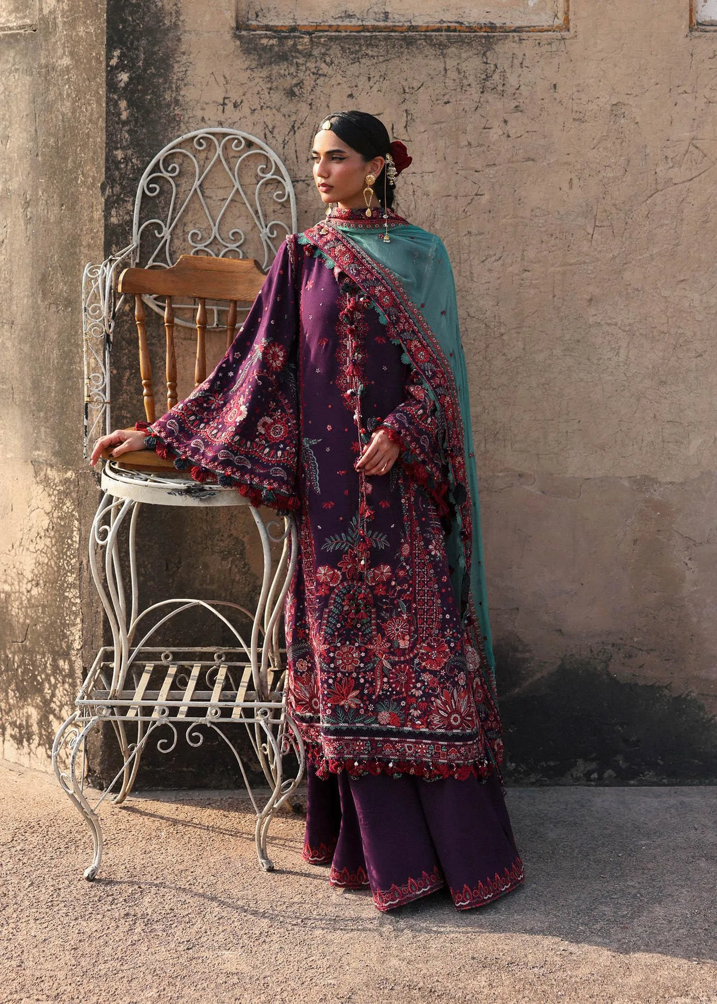 Hussain Rehar Karandi 25 Dark Purple Chiffon – view 3 – Poshaq