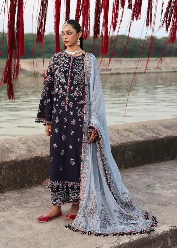 Hussain Rehar Karandi 25 Deep Purple Chiffon – view 1 – Poshaq