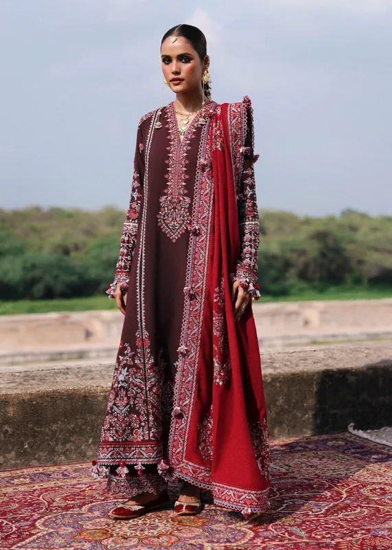 Hussain Rehar Karandi 25 Chocolate Brown Organza – view 1 – Poshaq