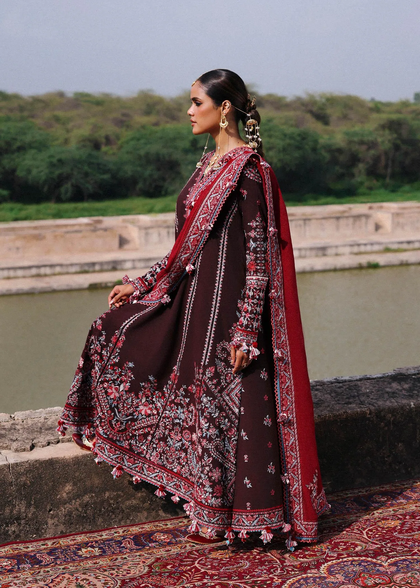 Hussain Rehar Karandi 25 Chocolate Brown Organza – view 4 – Poshaq