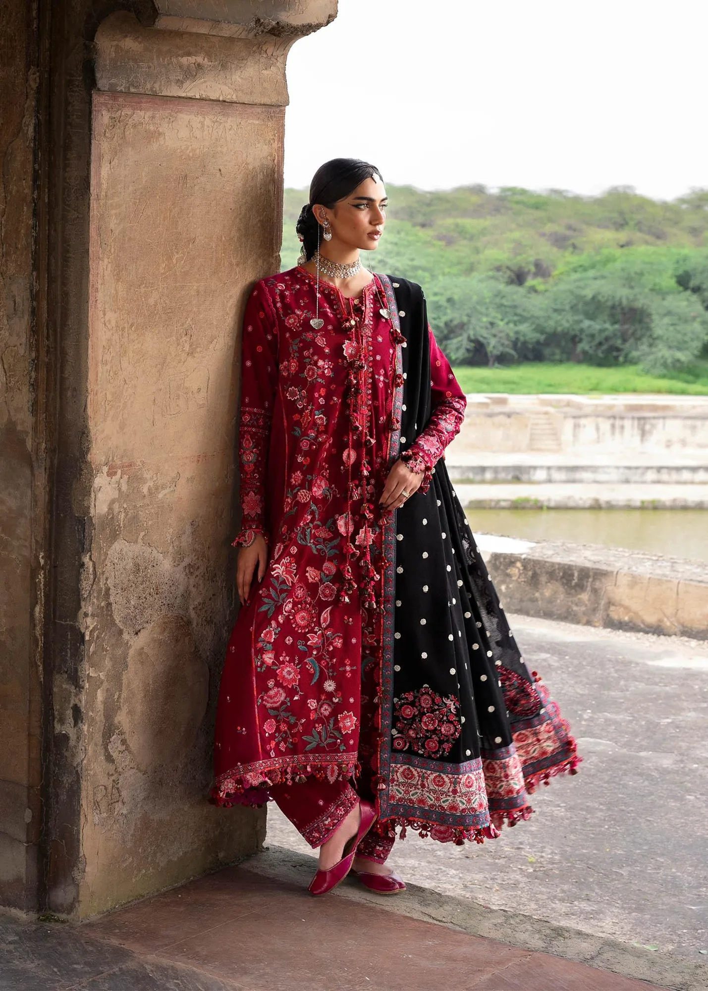 Hussain Rehar Karandi 25 Blood Red Organza – view 1 – Poshaq