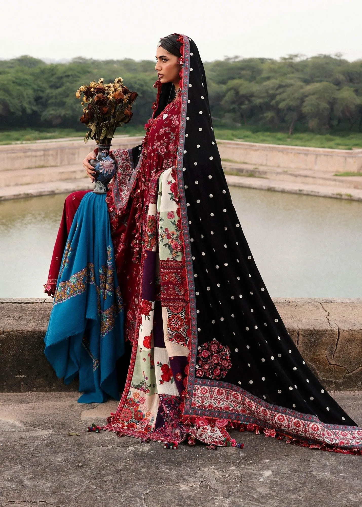 Hussain Rehar Karandi 25 Blood Red Organza – view 2 – Poshaq