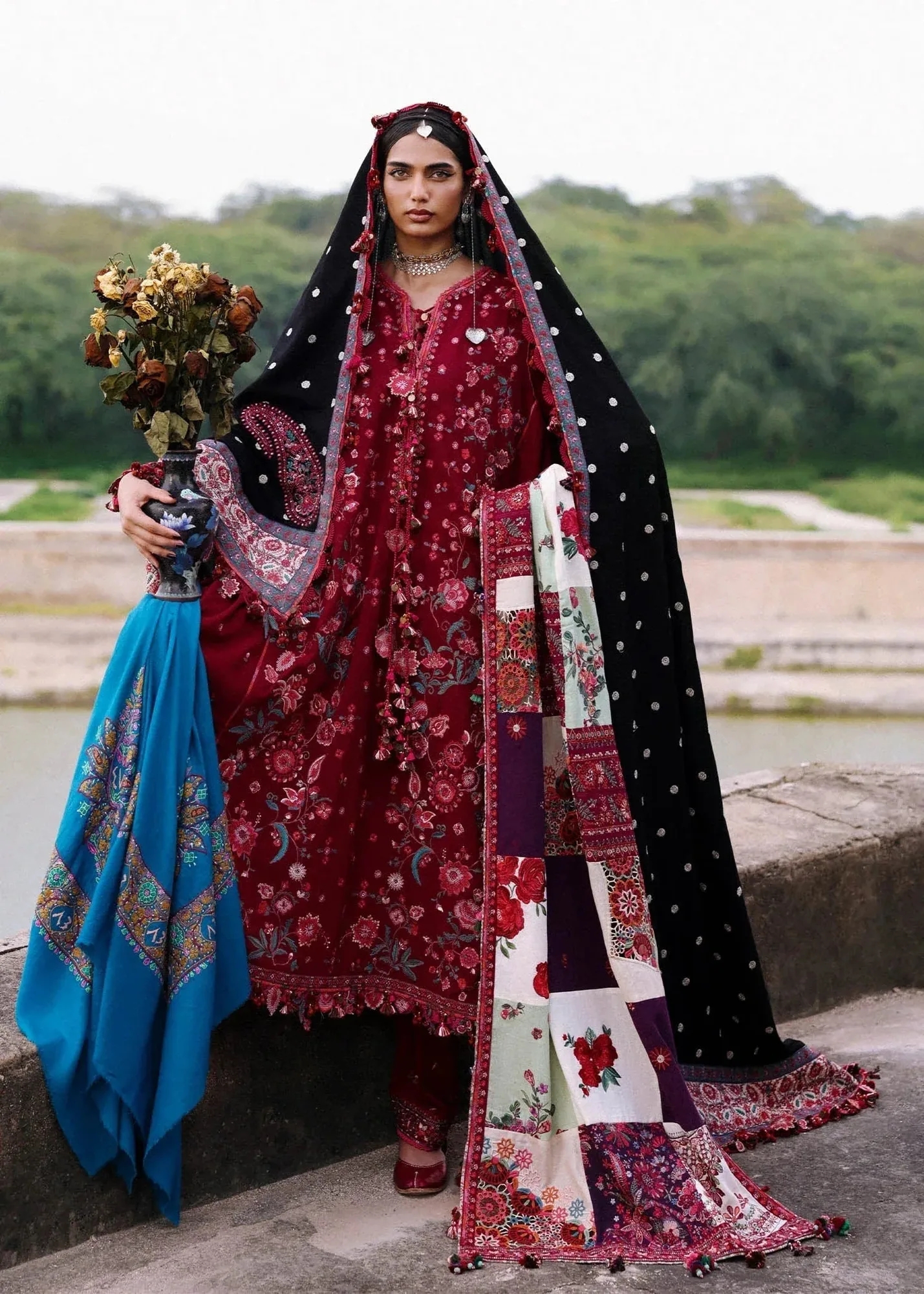 Hussain Rehar Karandi 25 Blood Red Organza – view 3 – Poshaq