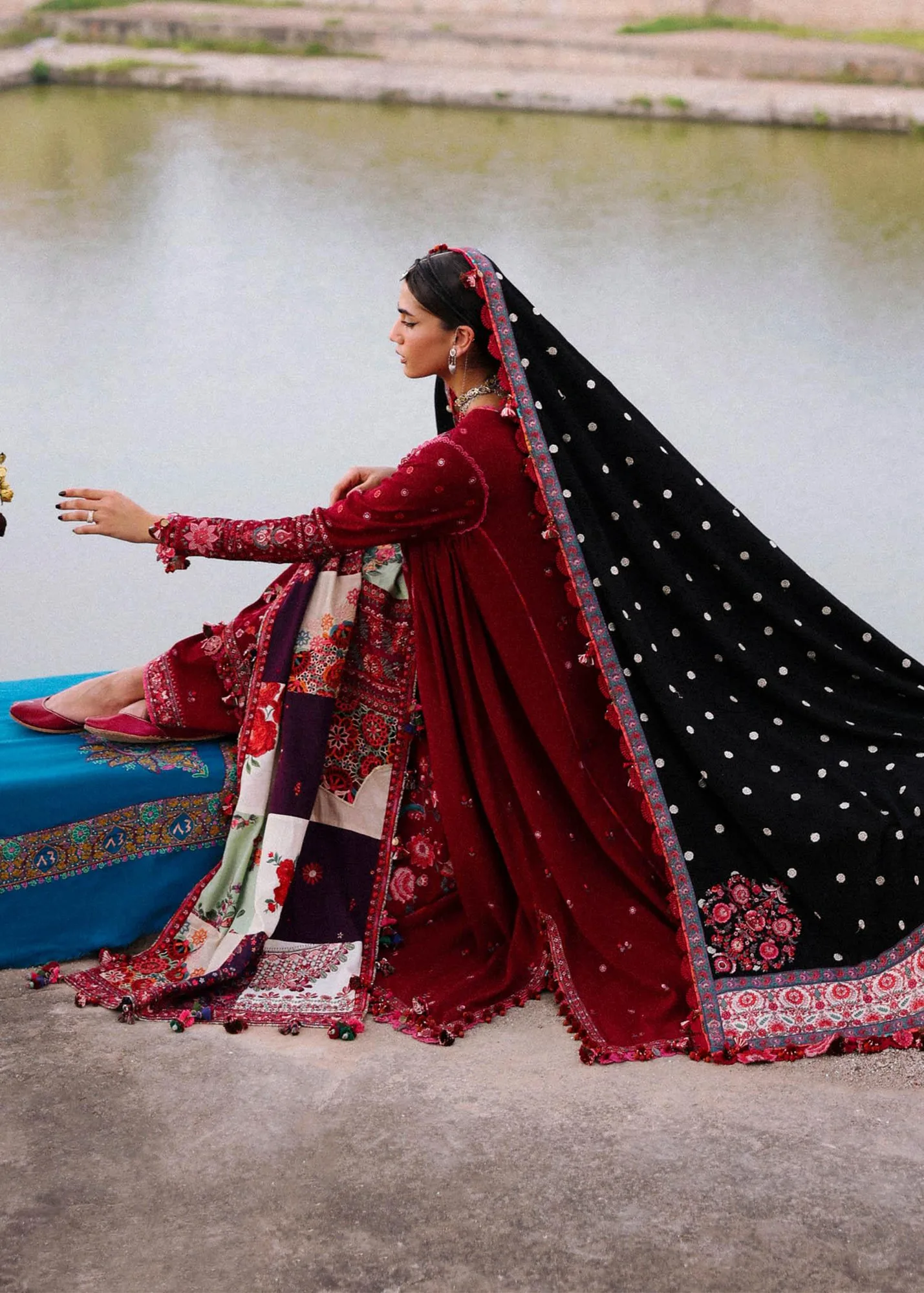 Hussain Rehar Karandi 25 Blood Red Organza – view 6 – Poshaq