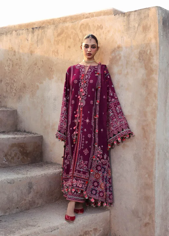 Hussain Rehar Karandi 25 Purple Red Chiffon – view 1 – Poshaq